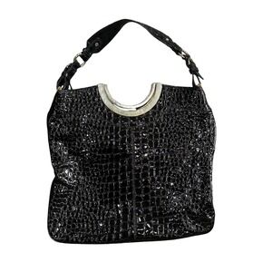 Vintage Ann Taylor Embossed Patent Leather Shoulder Bag with Silver Ring Handle